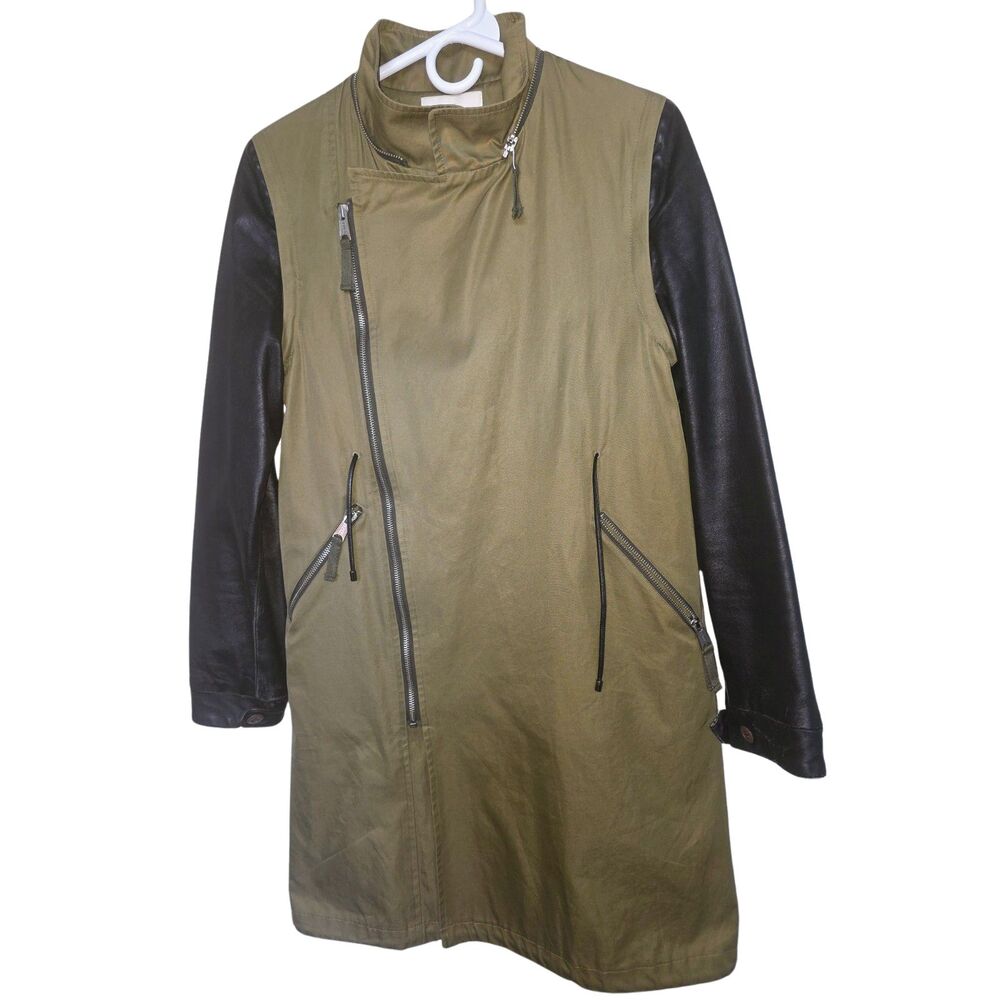 Aloha Rag AR Olive Cotton Lambskin Sleeve Coat Size 2 AR4-FWJ5 Hood Missing